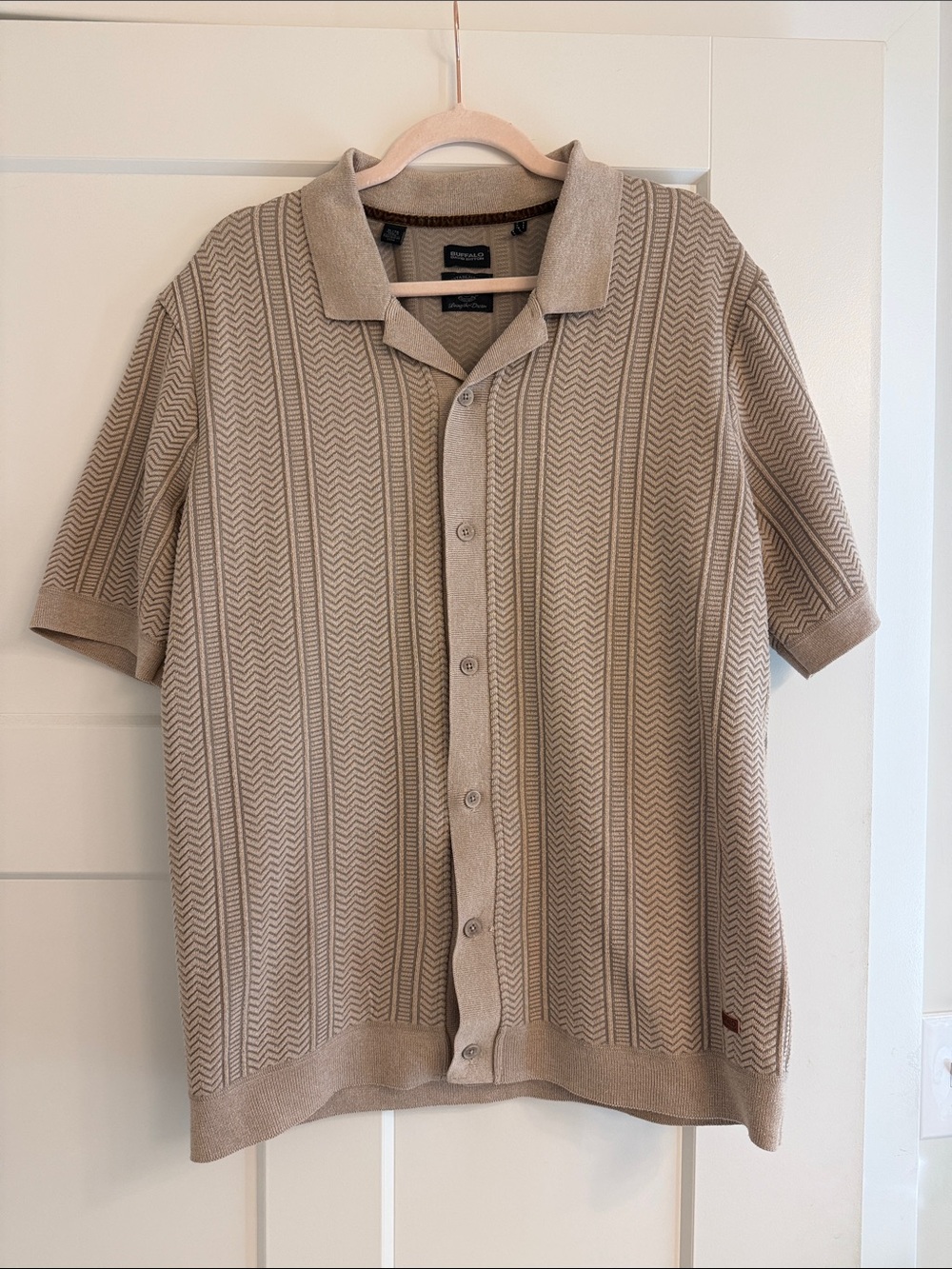 Men's Tan Short Sleeve Button-Up Polo